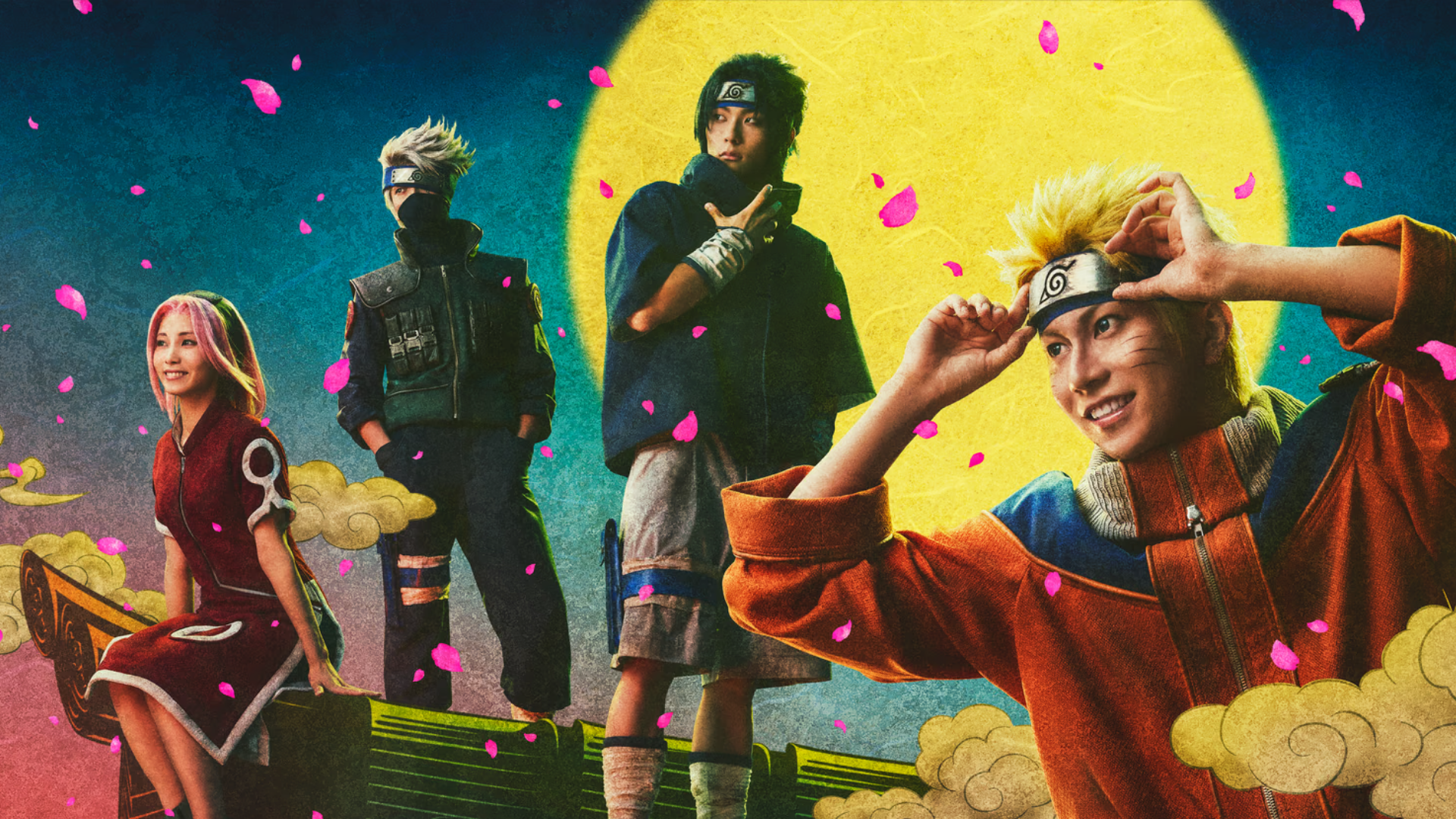 Naruto, Sasuke, Sakura e Kakashi no espetáculo Ninja Show Naruto