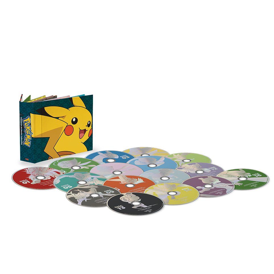Discos Blu-ray e livreto da coleção de filmes Pokémon
