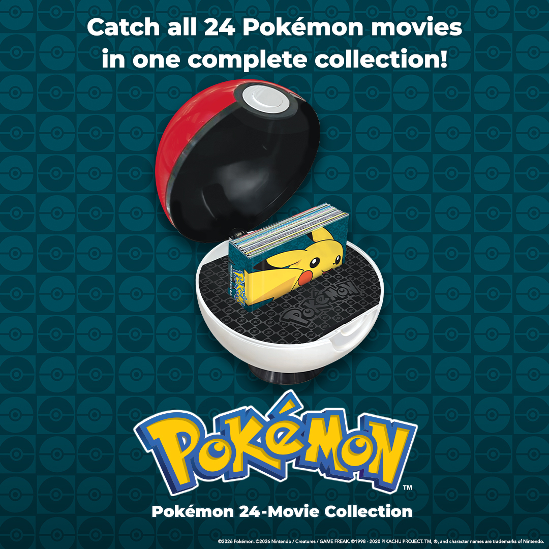 Caixa em formato de Pokébola da coleção com 24 filmes de Pokémon
